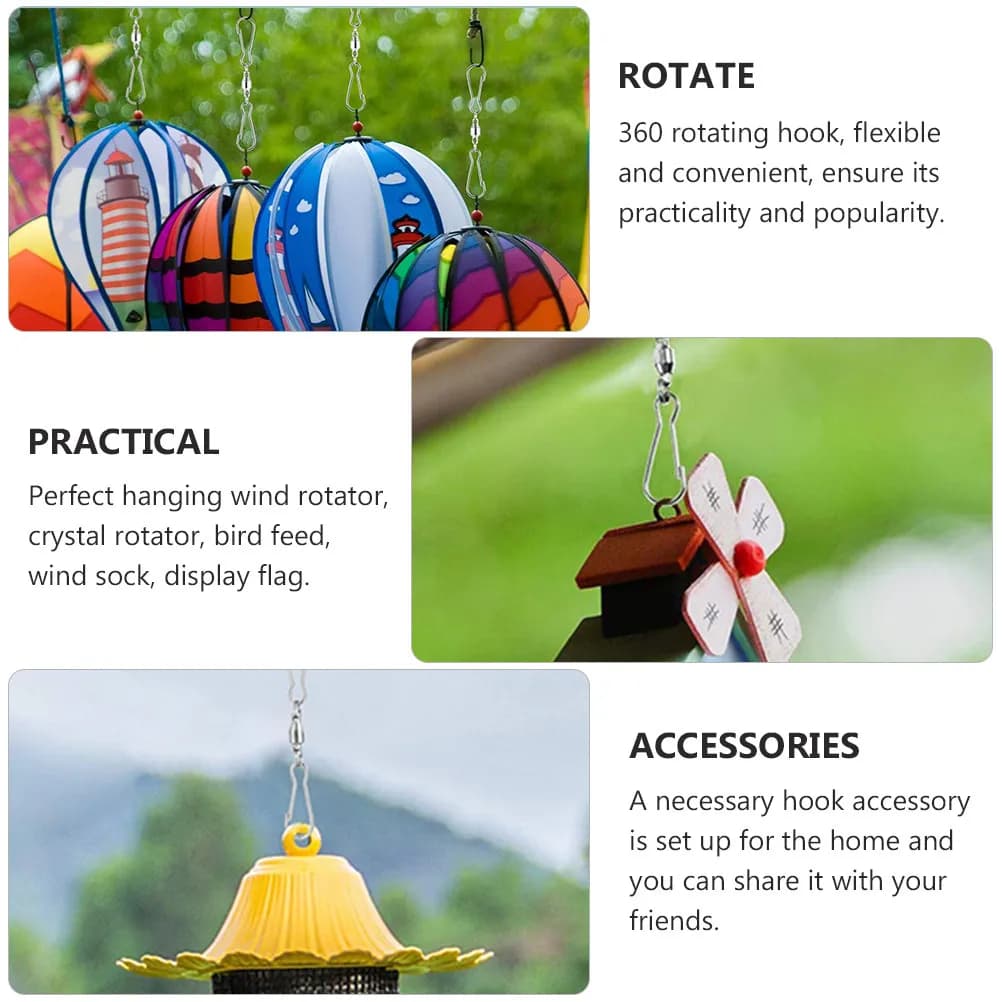 10 Pcs Hook for Wind Chimes Outdoor Hooks Stainless Steel Material Rotatable Windsock Clips
