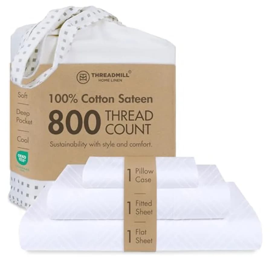 Set di Lenzuola - 800 Fili Jacquard 100% Cotone Naturale, Set da Letto a Righe 3 Pezzi, Lenzuola Damascate Extra Lunghe in Cotone a Fibra Lunga