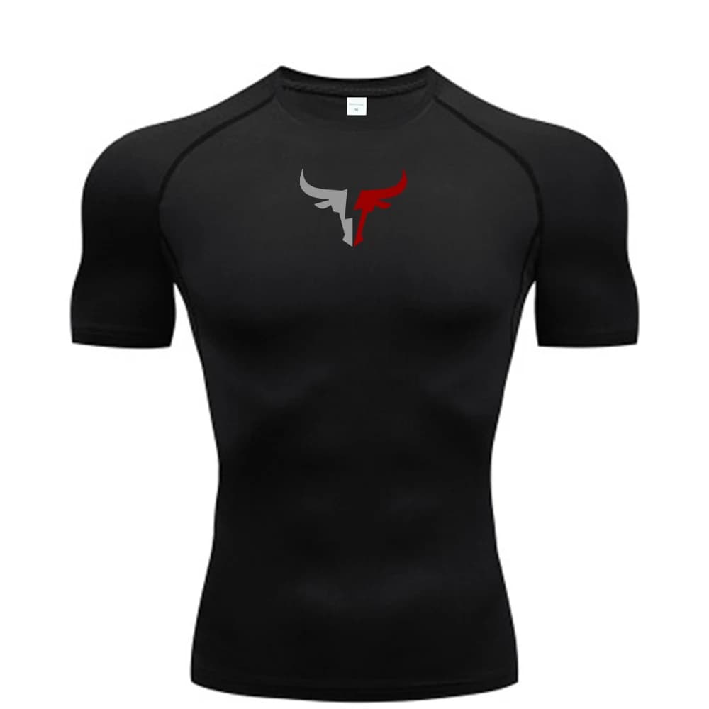 Men's Compression T-shirt with Bull Head, Summer Sports Clothing, Running T-shirt, Fast Drying Elastic Sports Top, Gym sweatshirt