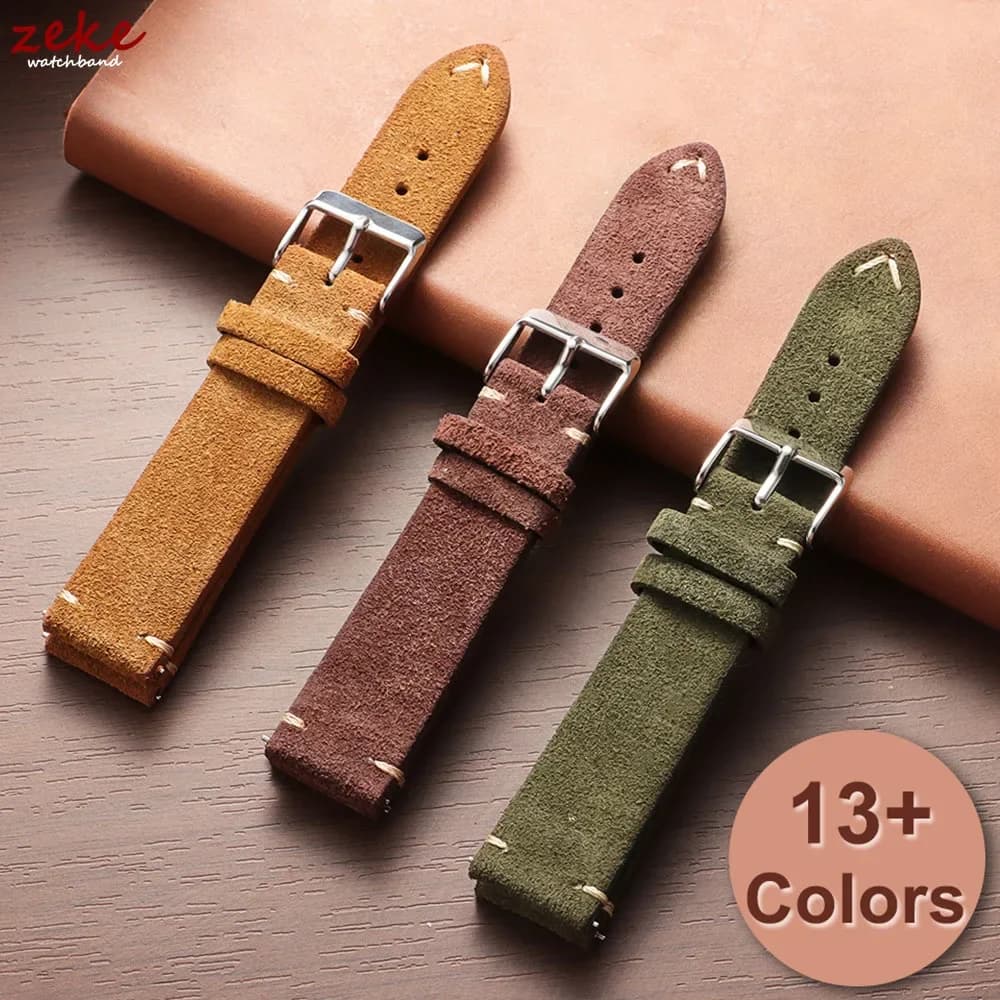 Strap Soft leather strap suede 14/16/18/20/22mm vintage bracelet red calfskin bracelet men women accessories