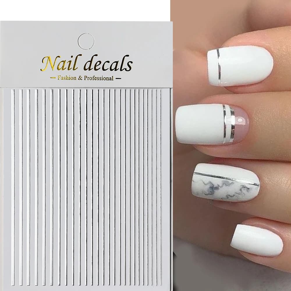 1 foglio argento oro linee striscia adesivi per unghie autoadesivi decalcomanie per unghie 3D striscia di metallo cursore per unghie fai da te nail art decor per donna *