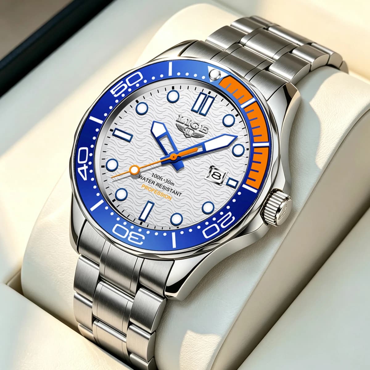 LIGE Business Man Wristwatch Date Chronograph Waterproof Luminous Luxury Men Watch Stainless Steel Quartz Men's Watches Male
