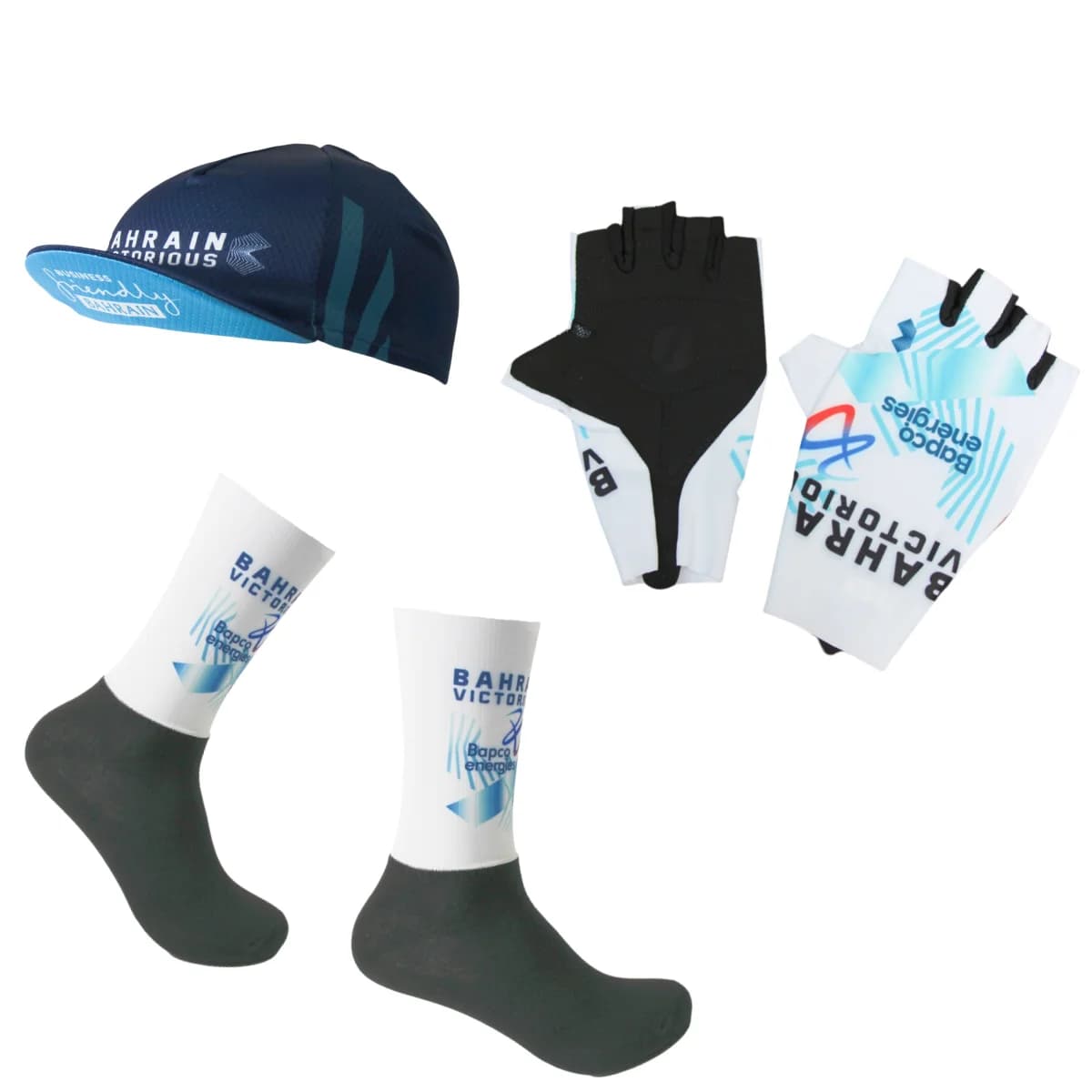 2025 BAHRAIN TEAM Blue Cycling Set - High-Quality Soft Breathable Gloves Socks And Cap for Outdoor Riding