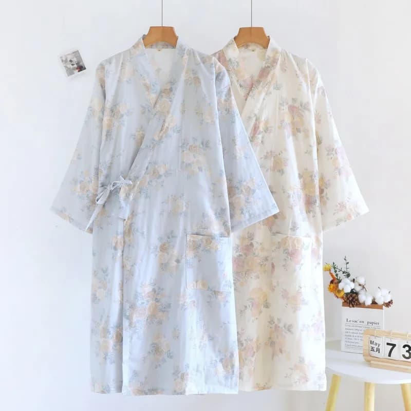 Kimono da uomo e donna con stampa carina per primavera e autunno, accappatoi 100% cotone, vestaglie giapponesi, camicie da notte dolci, abiti da casa