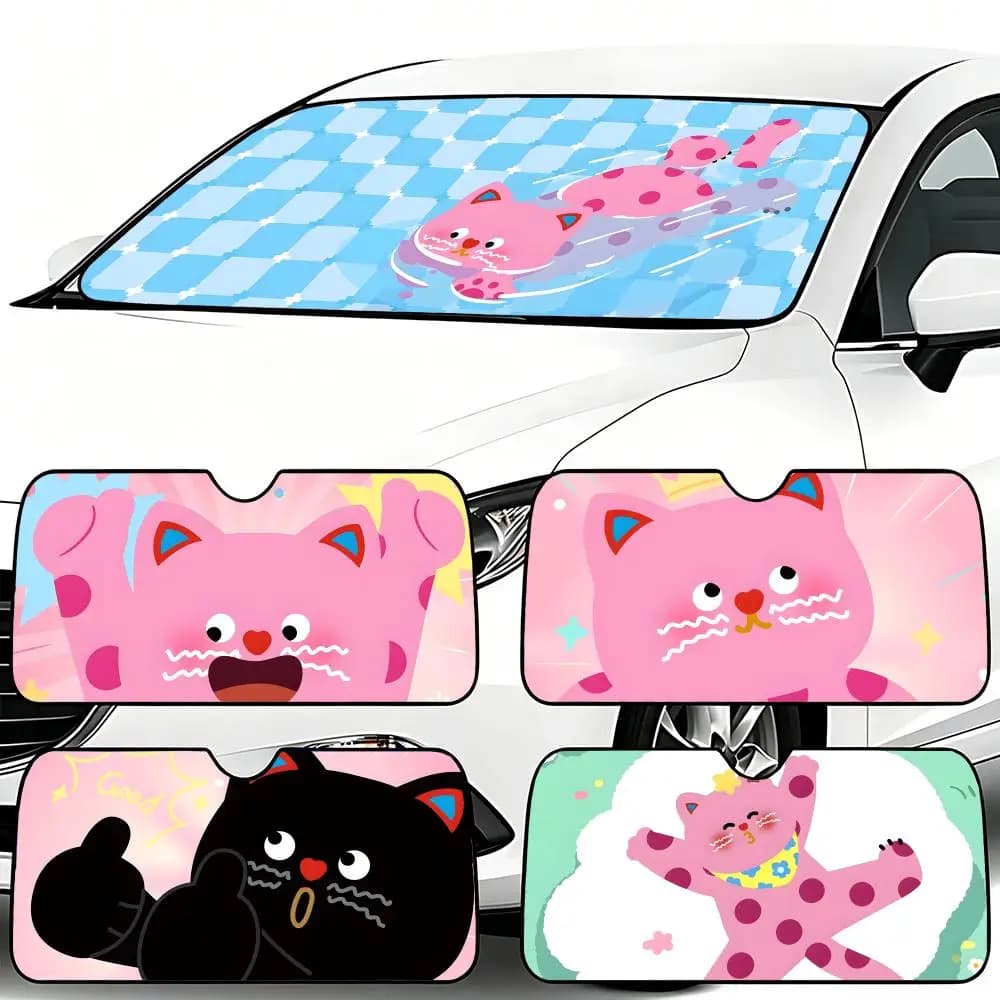 Parasole per Auto P-Polka Dot Cat-S, Protezione Pieghevole per Parabrezza, Copertura Parasole per Auto