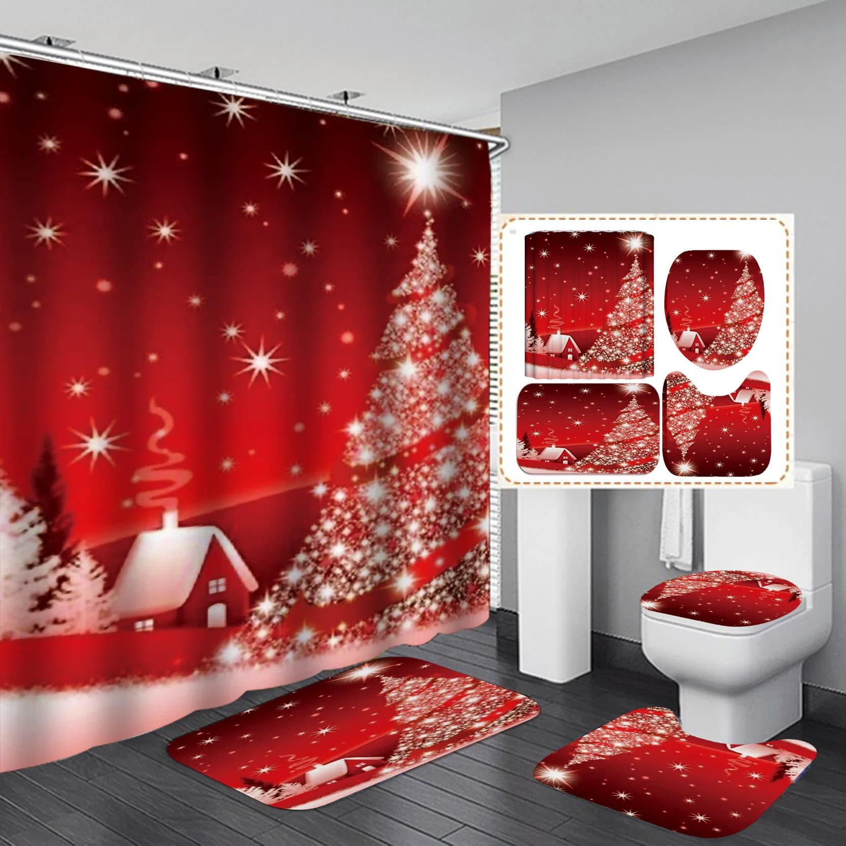 Merry Christmas Shower Curtain Lovely Snowman Ball Print Quick-dry Durable Waterproof Bath Curtain for New Year Decor 12 Hooks