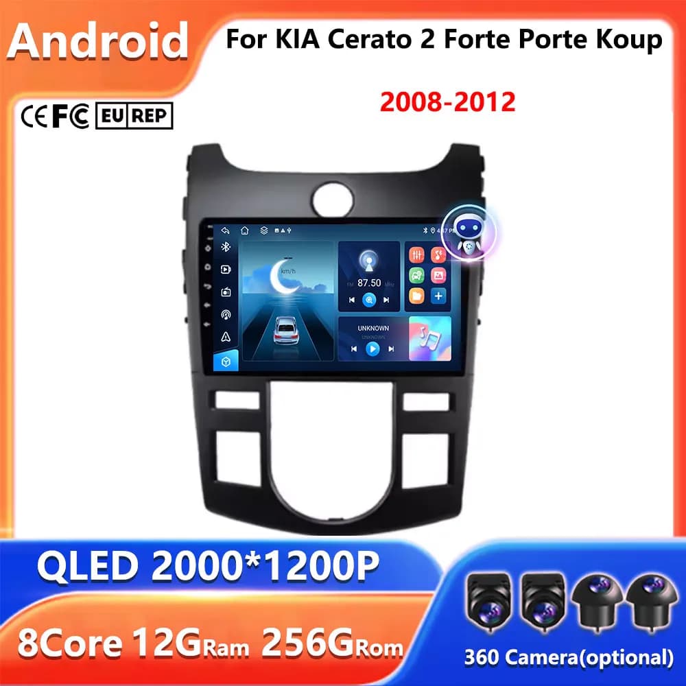Autoradio Android 16 con Navigatore e Carplay per KIA Cerato 2 Forte Porte Koup 2008-2012