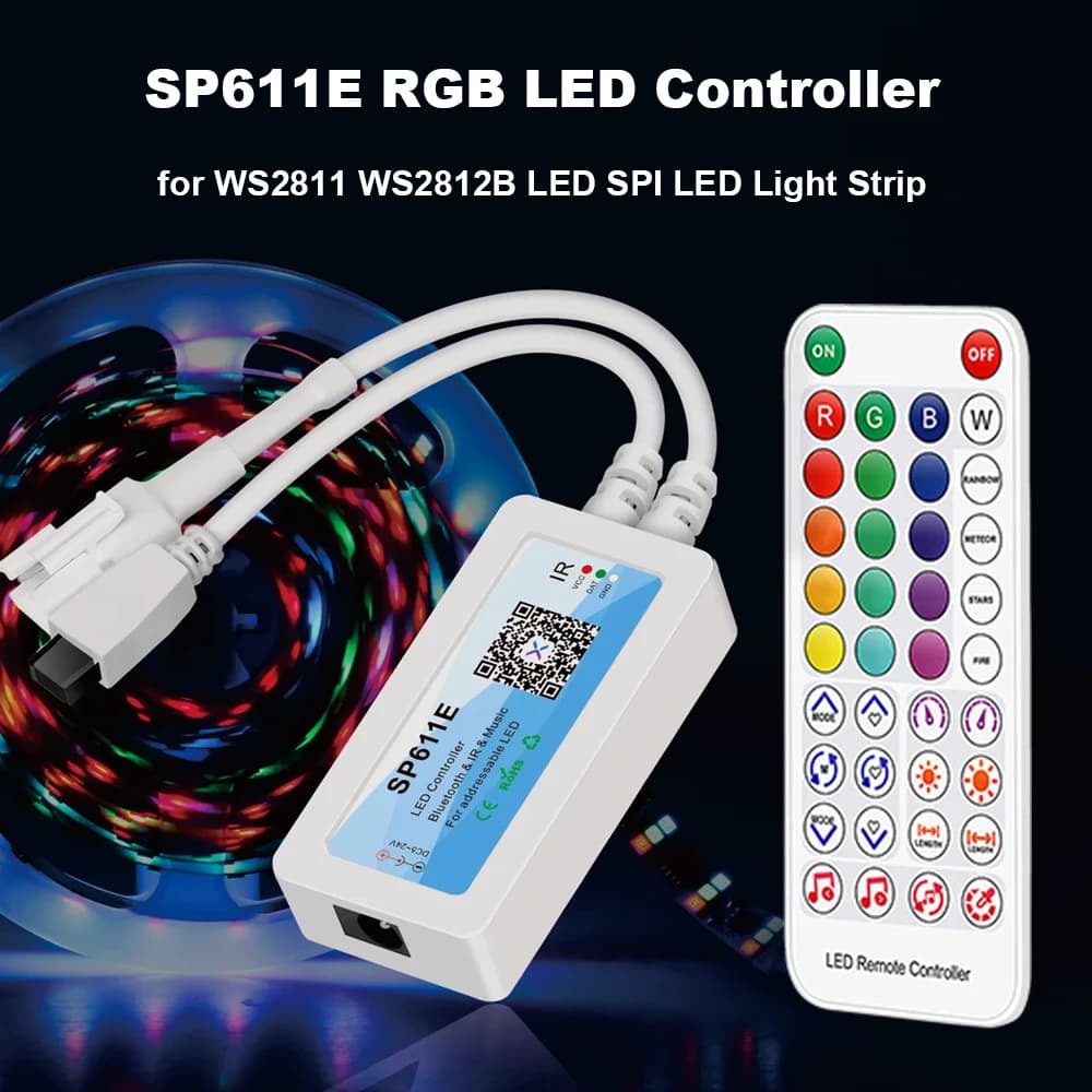DC5-24V SP611E App Bluetooth Controller musicale con microfono incorporato per controller WS2812B WS2811 Striscia luminosa pixel LED indirizzabile