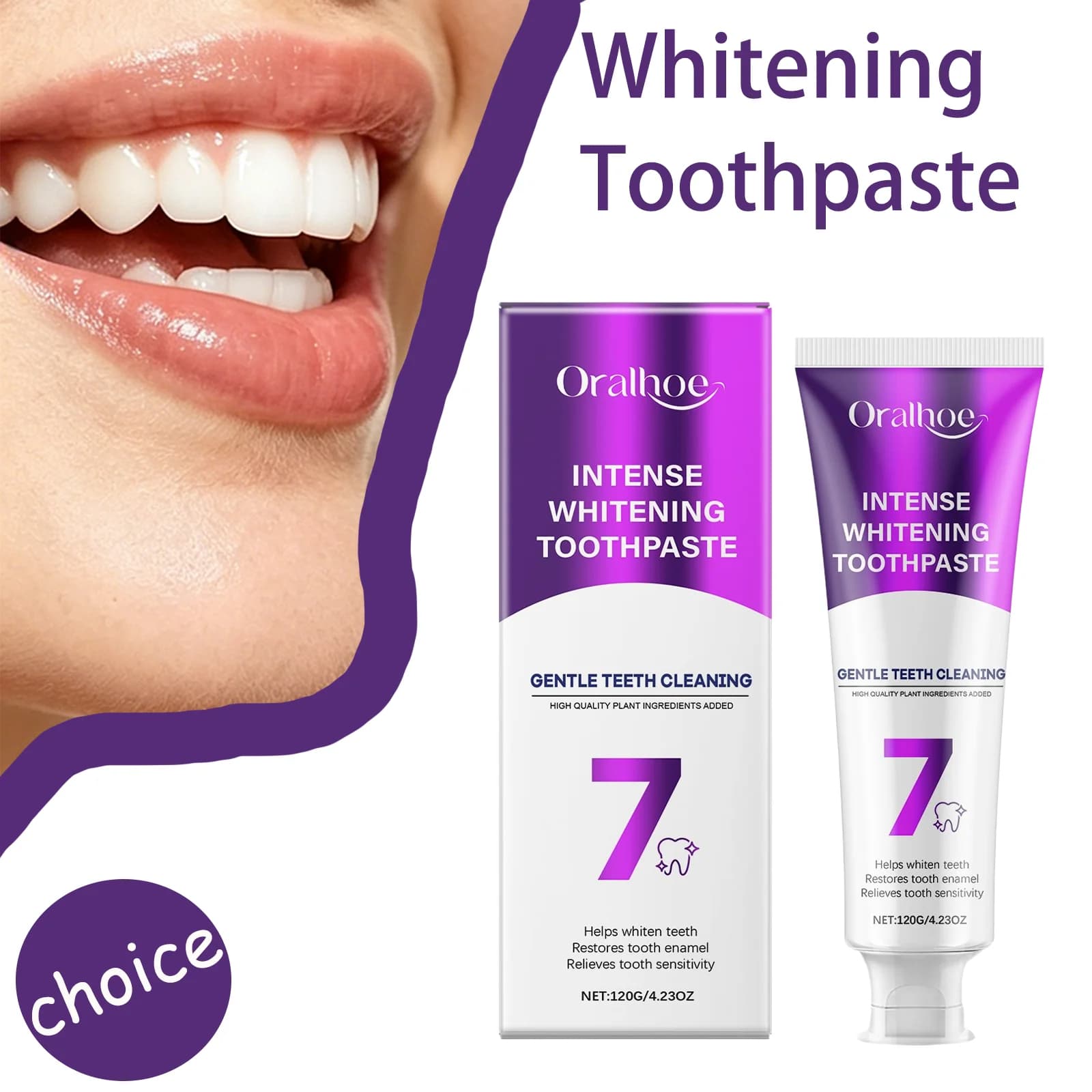 Dentifricio Sbiancante 120g Pulizia Profonda dei Denti Migliora la Lucentezza Naturale del Dente Gusto Menta Rinfresca l'Alito Cura Orale Delicata