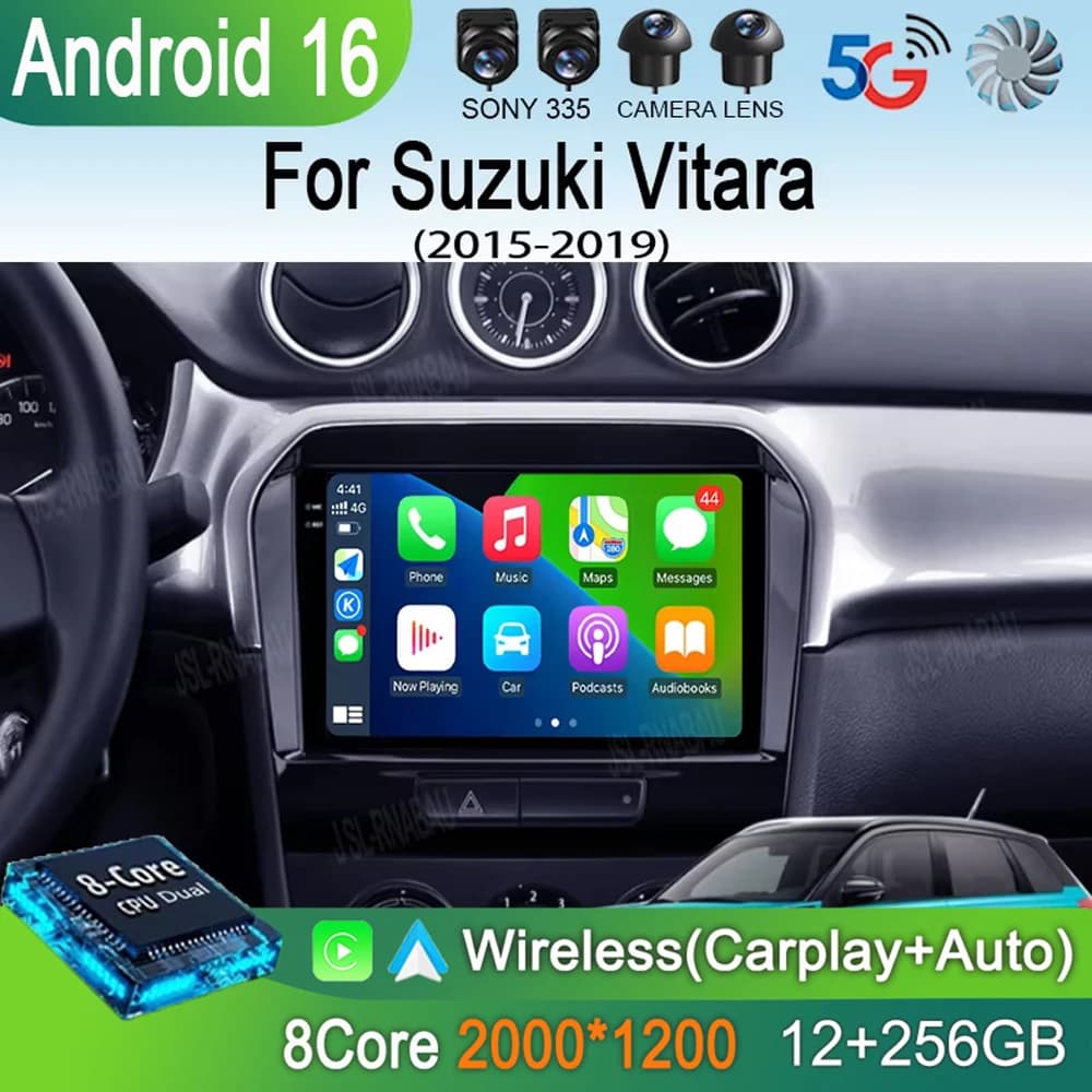Autoradio Android 16 con Carplay per Suzuki Vitara 2015-2019, Lettore Multimediale con Navigazione GPS e Sistema Audio Stereo