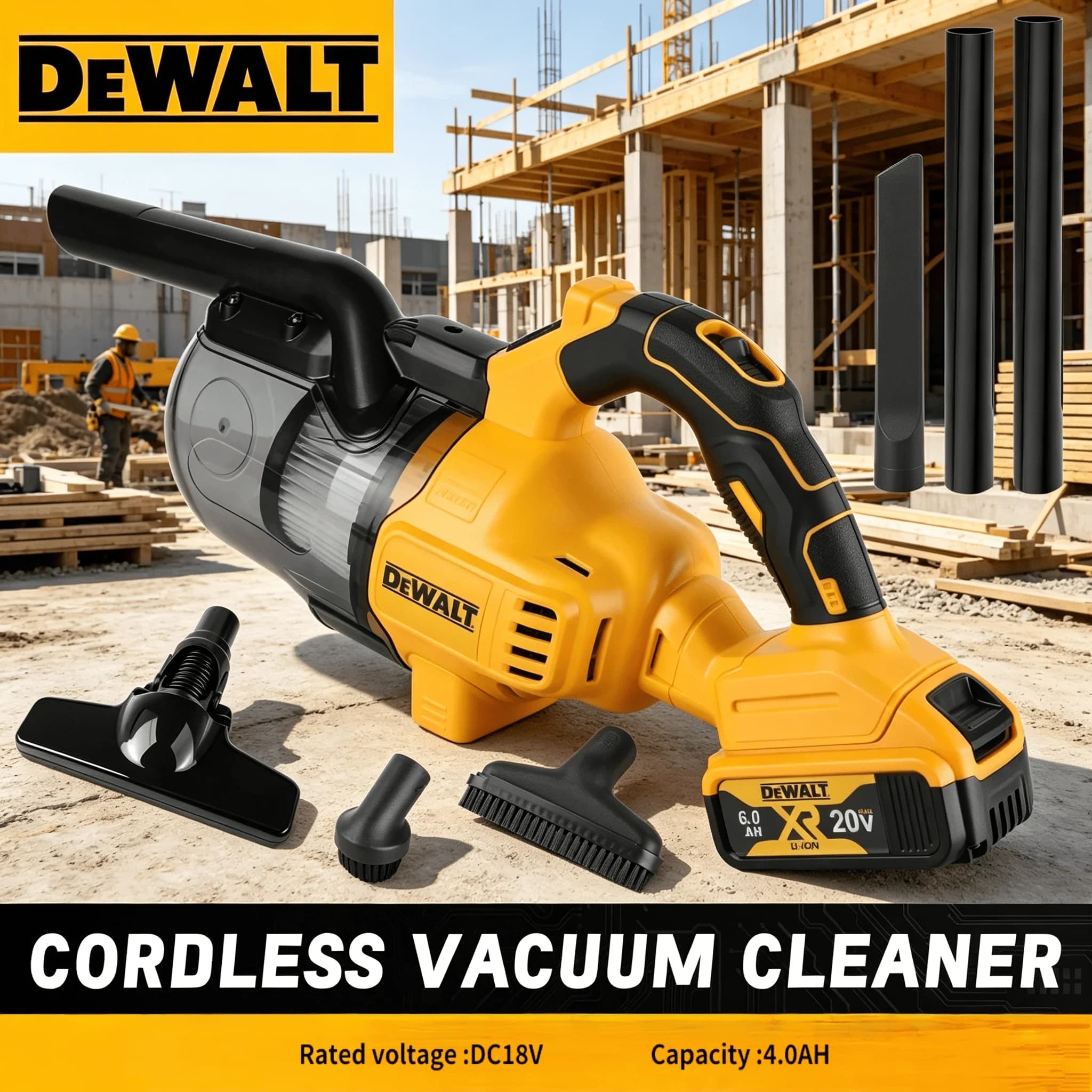 DEWALT 20V Aspirapolvere Portatile Senza Fili Brushless per Casa, Auto, Industria e Costruzioni - Strumento di Pulizia