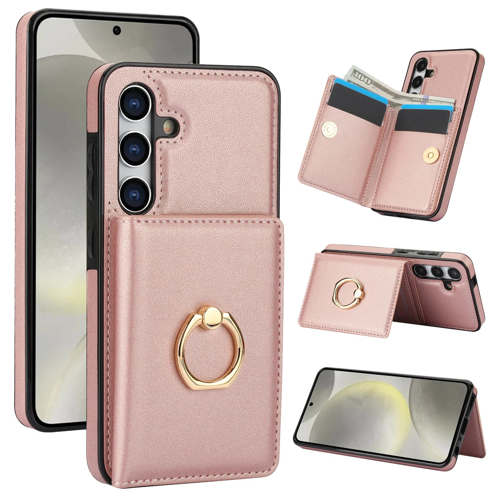 Porta carte Anello Solt Portafoglio Custodia in pelle per Samsung Galaxy S24 Ultra S23 Plus S22 S21 FE A55 A15 A14 A54 Borsa RFID Stand Cover