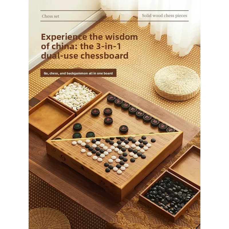 for Go Chinese Chess Three in One Chessboard Adult Children Beginner Gobang High end Set Double Sided Solid Wood Chess Table