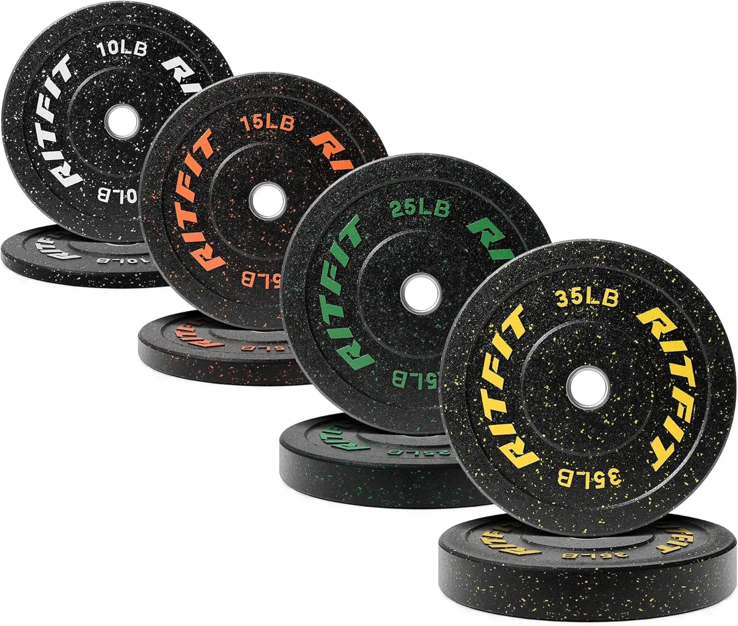 Piastre paraurti, piastre pesi in gomma a collo alto colorate con inserto in acciaio, piastre per pesi da 2 pollici per sollevamento pesi, Set da 170 libbre