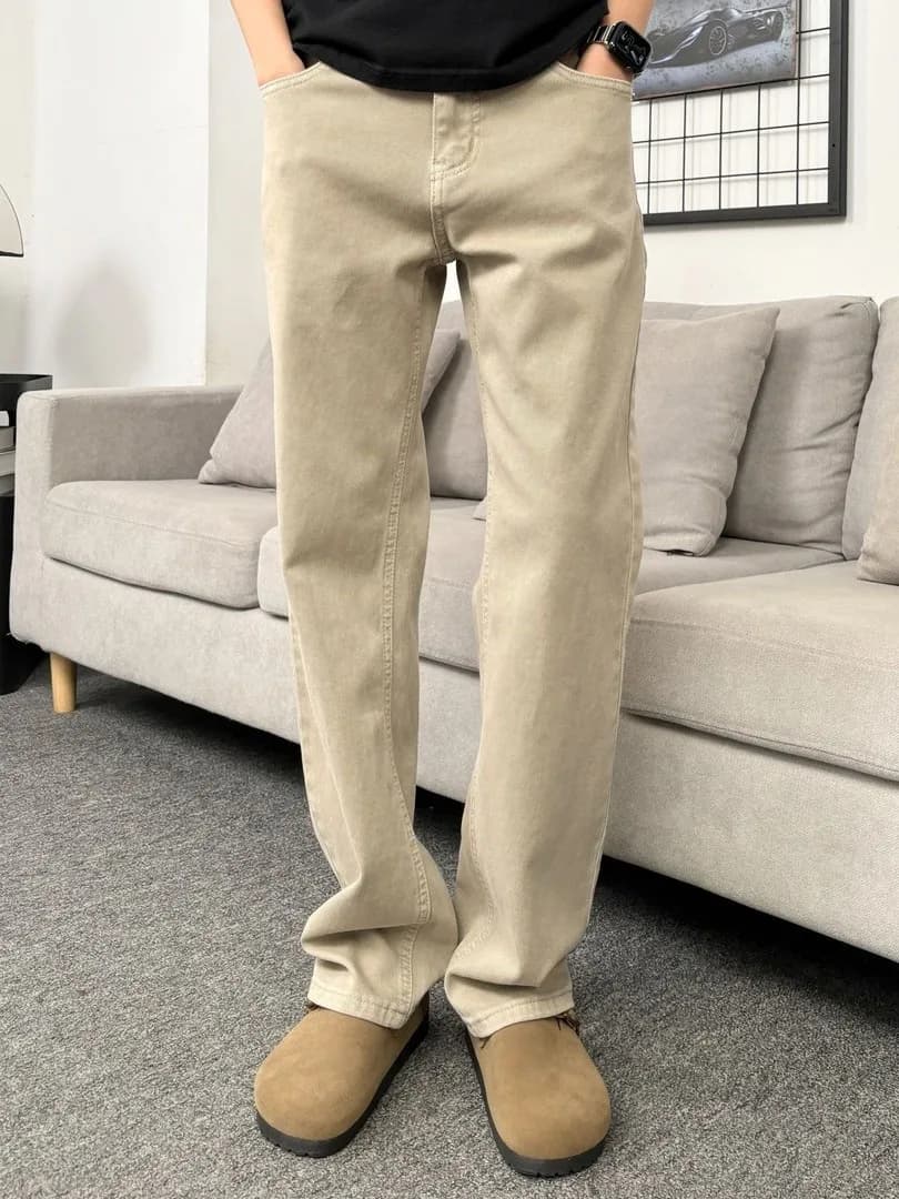 Spring 2026 Men's Casual Loose Fit Denim Jeans Straight Leg Pants Washed Cotton Polyester Blend Comfortable Straight Tube Tro...