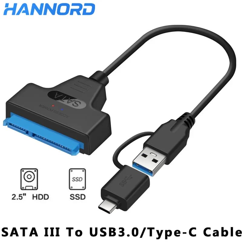 Hannord Cavo USB 3.0/2.0 a SATA fino a 6 Gbp per disco rigido SSD HDD esterno da 2,5 pollici Adattatore SATA 3 da USB 3.0 a SATA III