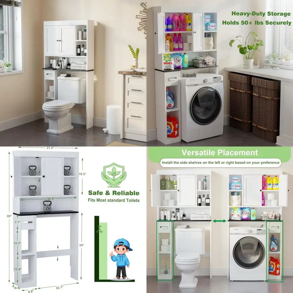 Mobiletto portaoggetti da bagno sopra WC con 7 ripiani, organizer in finto grana stile noce e porta carta igienica