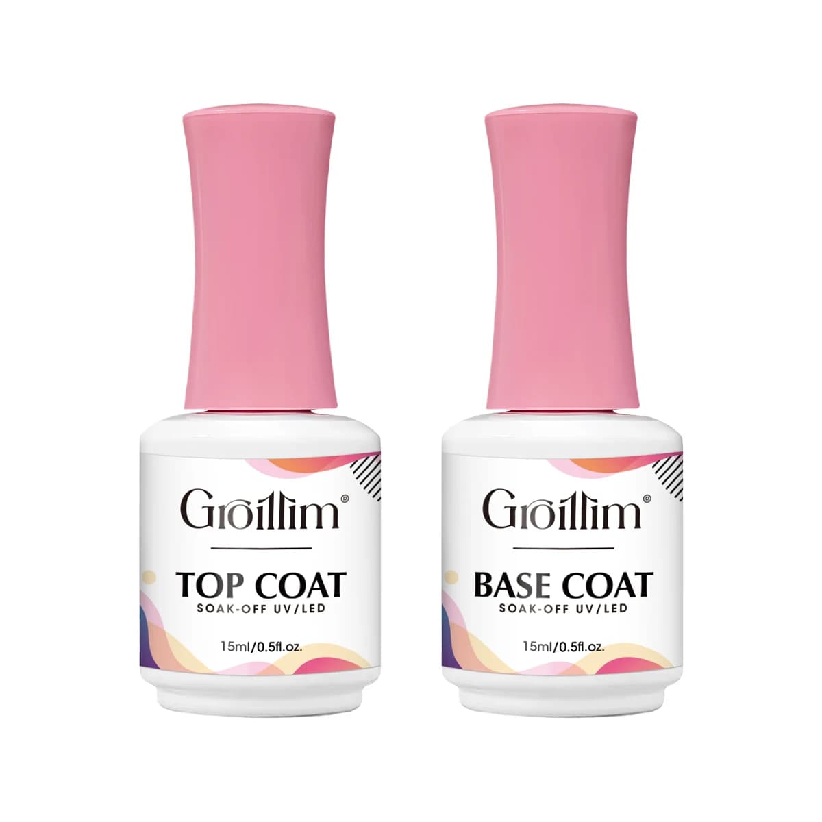 Kit Iniziale Smalto Gel Senza Residui Groillim 15ml - Kit Smalto Gel Rimovibile LED (Base e Top Coat) - Senza Formaldeide