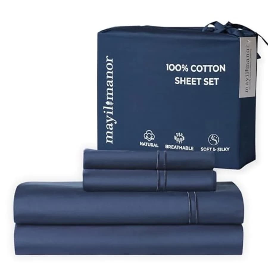 Set di Lenzuola 100% Cotone Naturale 500 TC, Tessuto Satinato a Singolo Strato, Traspirante e Ipoallergenico, Set da 4 Pezzi