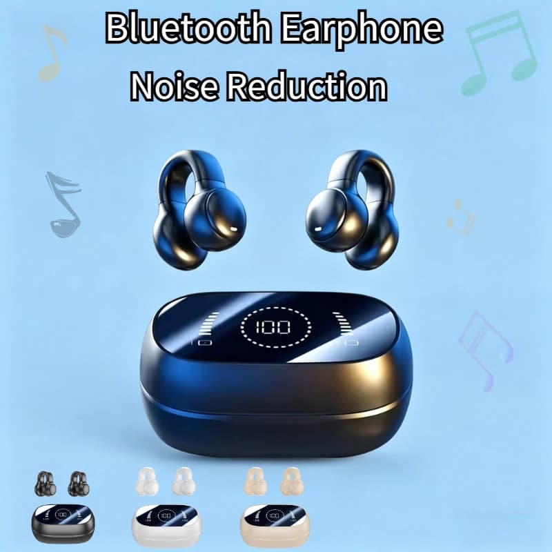 Cuffie Wireless Bluetooth con Clip per Orecchio, Microfono Integrato, Cancellazione del Rumore, Auricolari per Musica, Sport e Gaming
