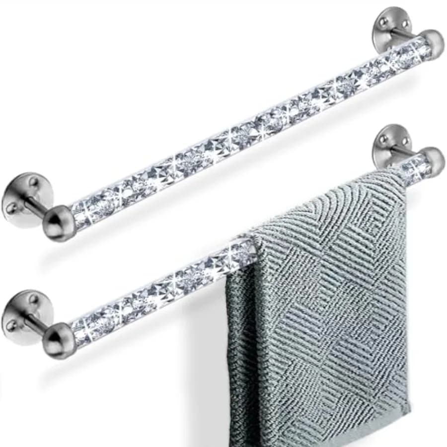 Portasciugamani in Vetro Effetto Diamante Frantumato per Bagno, Set di 2 Barre Portasciugamani da Parete per Asciugamani da Bagno e Asciugamani per le Mani, 15,5 Pollici