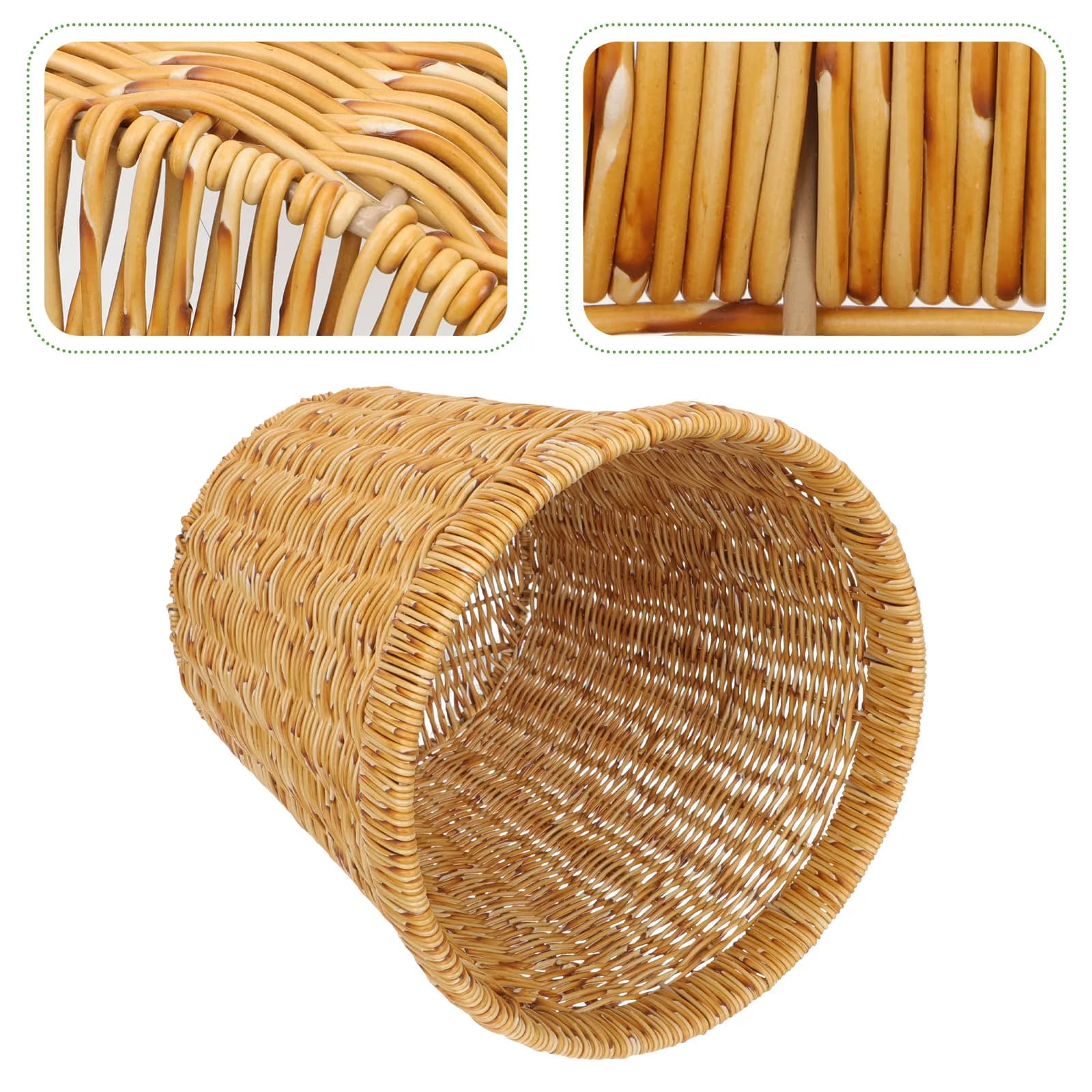 Cestino per rifiuti in finto rattan intrecciato a mano, rotondo, robusto, creativo, per uso domestico, versatile, per riporre oggetti vari