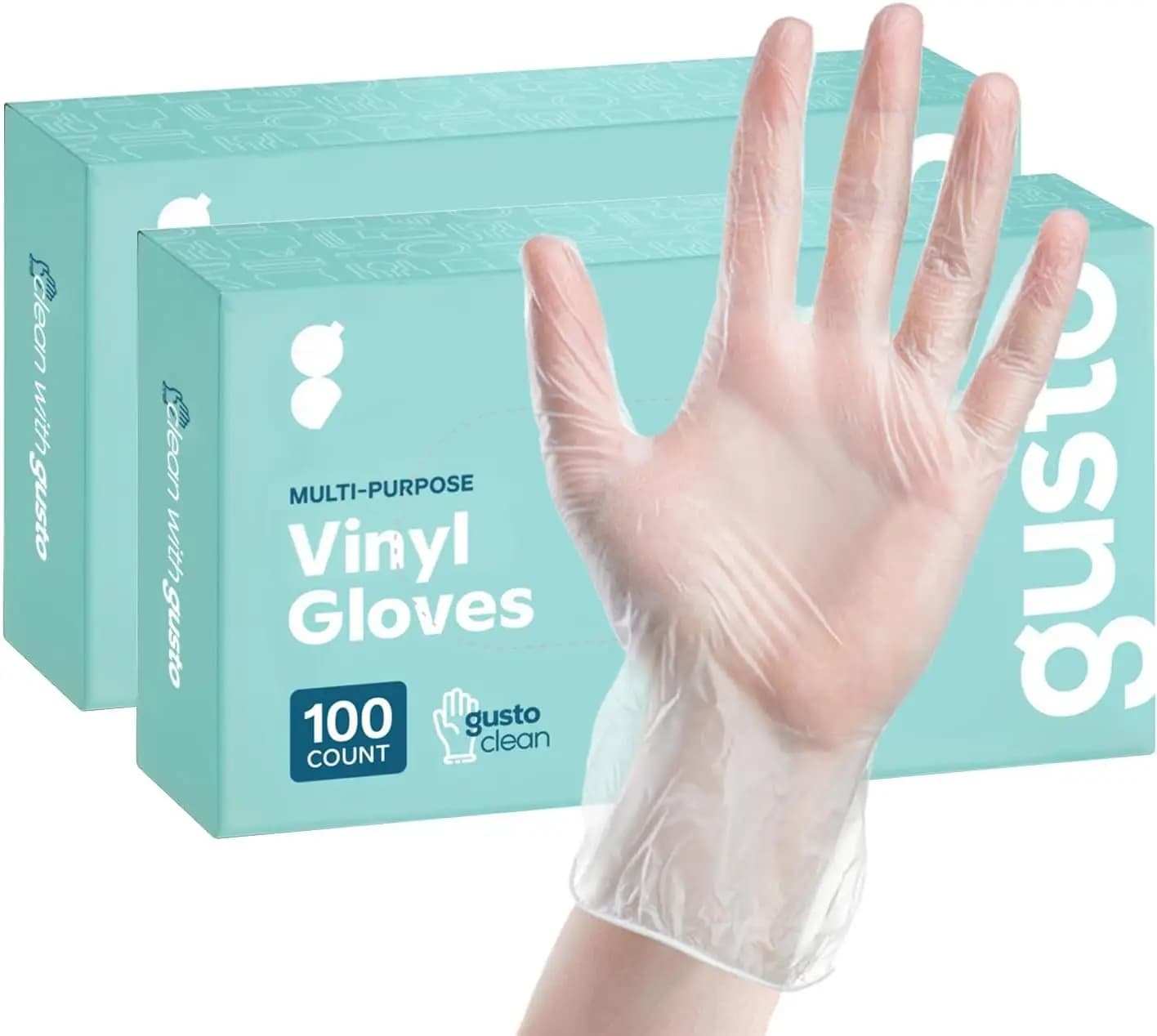 Guanti in Vinile Monouso - Trasparenti, Senza Lattice, Senza Polvere, Senza BPA per Manipolazione Sicura degli Alimenti, Cucina e Pulizie