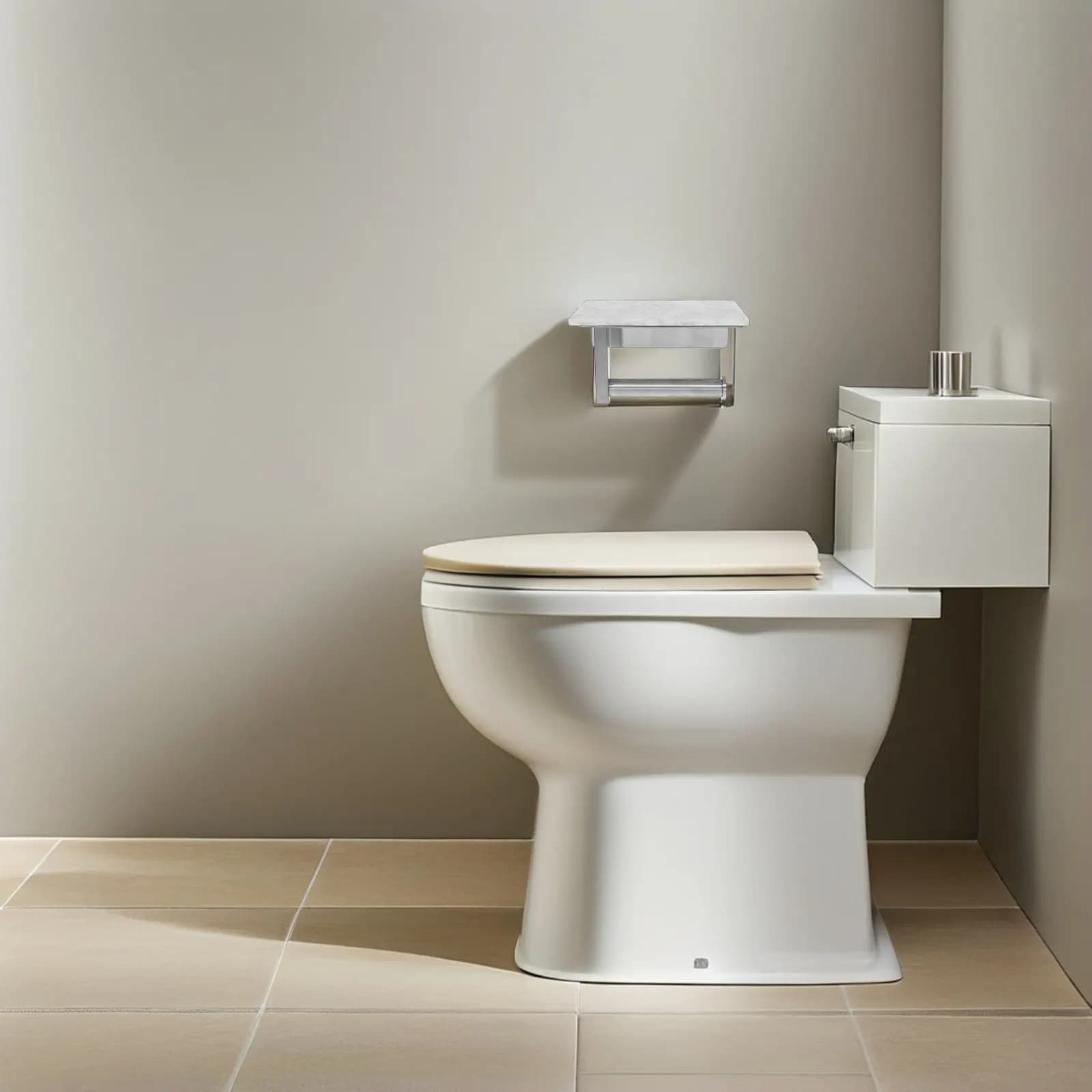 Portarotolo da Parete in Marmo Bianco con Mensola, Porta Carta Igienica Moderno in Acciaio Inossidabile, Organizzatore per Bagno e Asciugamani