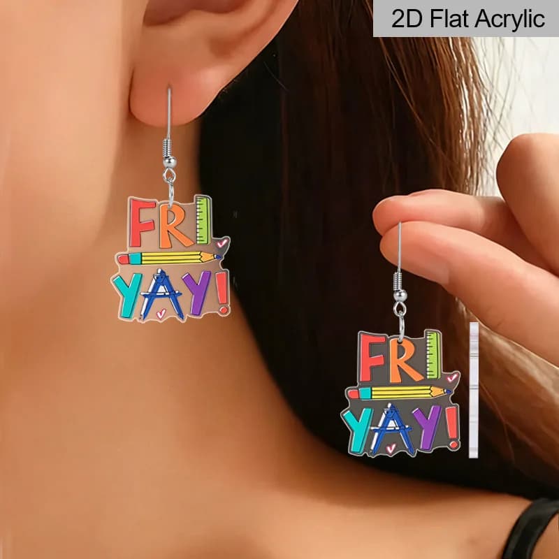 Orecchini a Forma di Matita per il Ritorno a Scuola e la Festa degli Insegnanti, Orecchini FRIYAY 2D Piatti in Acrilico, Gioielli Creativi e Divertenti