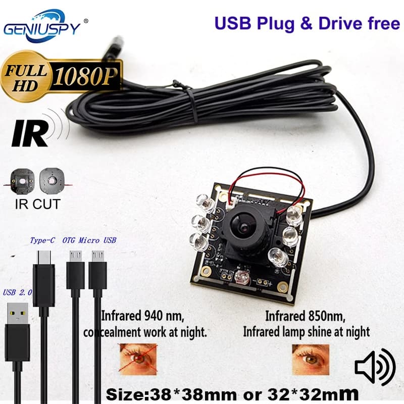 1080P night vision USB camera for Android PC 2MP Automatic IR-Cut Scanning Image all day USB 2.0 LED IR webcam card