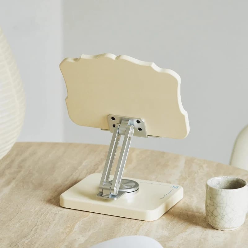 Supporto per tablet in legno color crema Supporto per lettura per computer tablet rotante Supporto per telefono desktop creativo