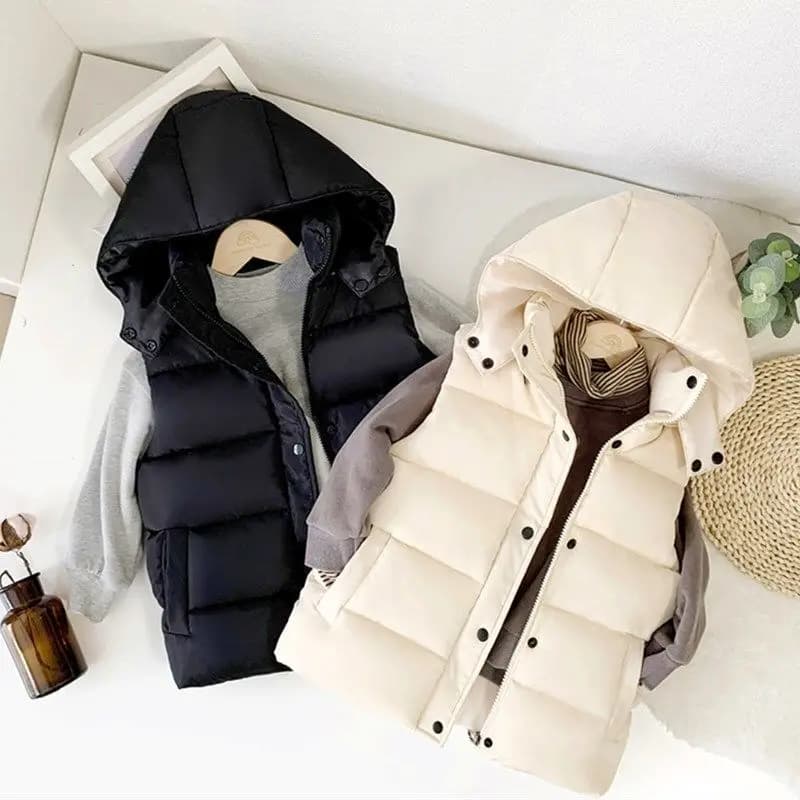 1-12Y Giacca invernale calda senza maniche per bambini Giacca addensata con cappuccio Gilet per ragazzi Ragazze Gilet per bambini Cappotto Gilet isolato