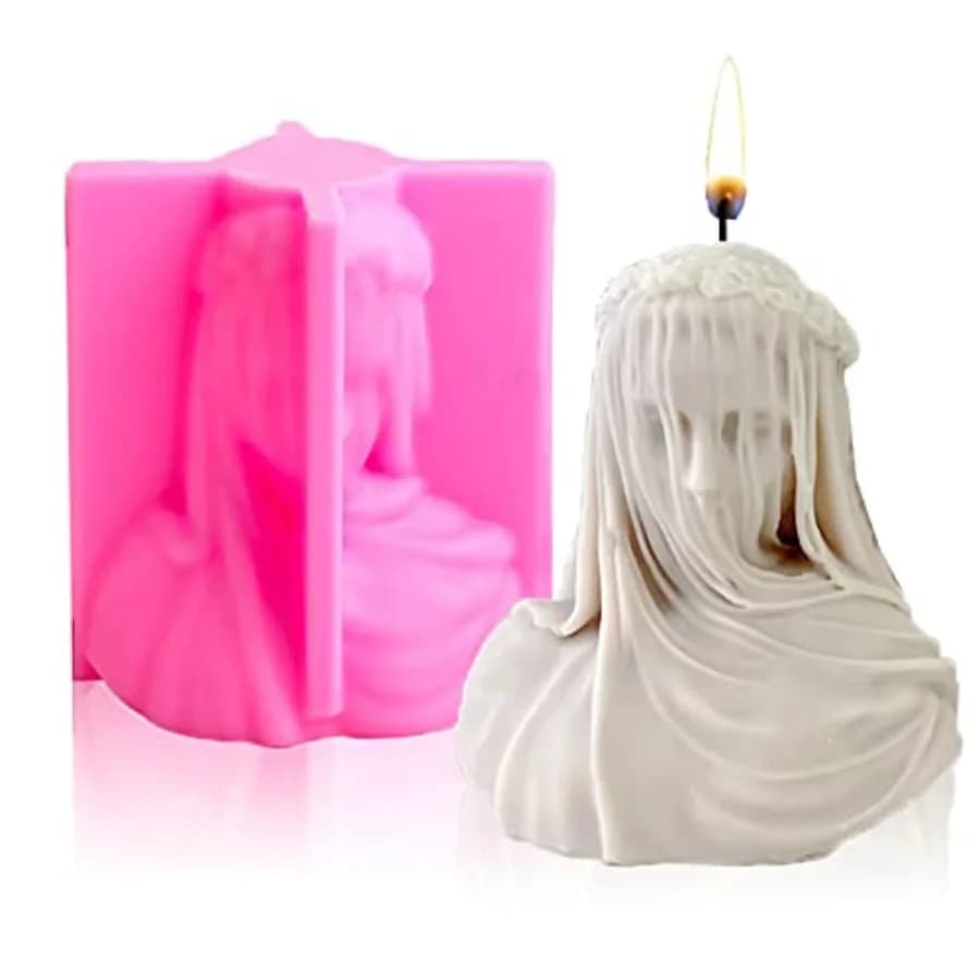 Stampo per Candele a Forma di Donna Velata, Stampo in Silicone per Busto Femminile Velato, Scultura Statua Busto di Ragazza Velata, Stampo Fai da Te per Candele Artigianali