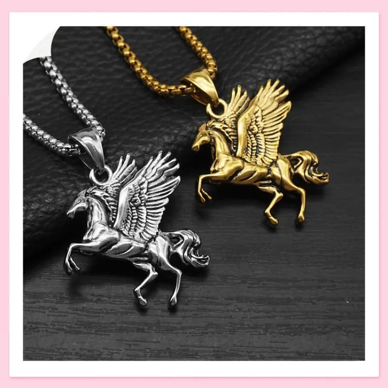 Collana in Acciaio al Titanio Stile Vintage con Pendente Pegaso, Ispirata alla Mitologia Greca, Design Punk Hip Hop per Uomo e Donna