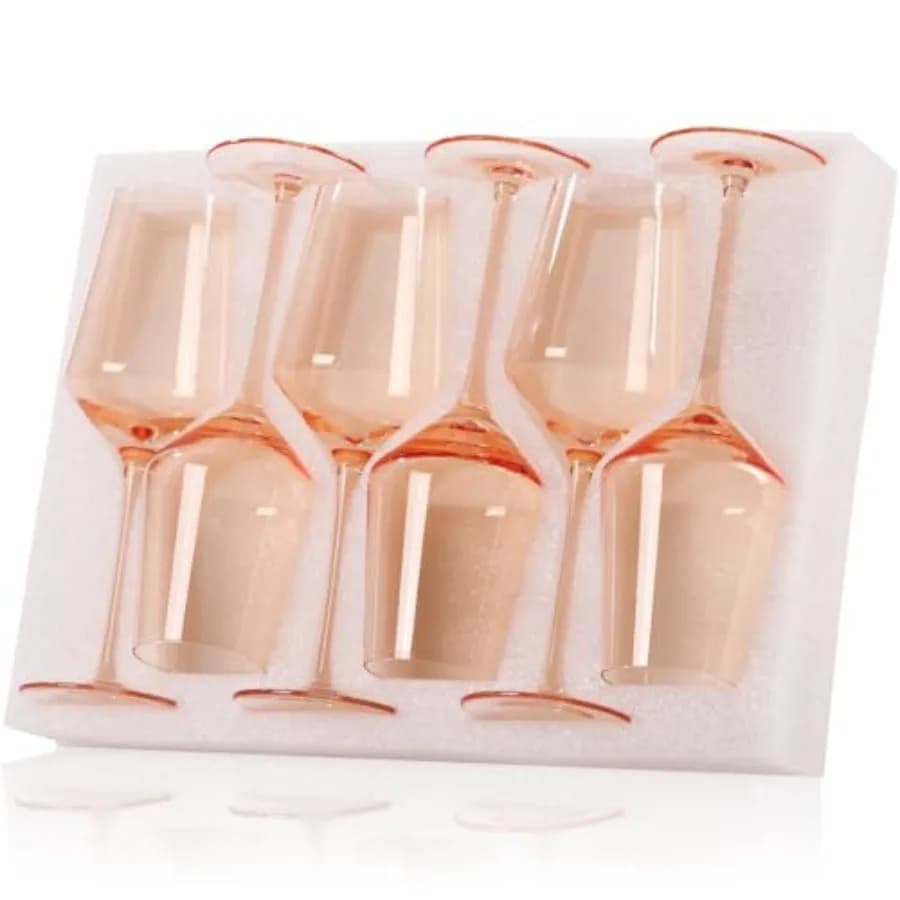 Set di 6 Calici da Vino da 15 oz, Colore Inalterabile, Soffiati a Mano, Bicchieri Rosa per Bere - Ideali per Matrimoni, Fidanzamenti, Inaugurazioni Casa