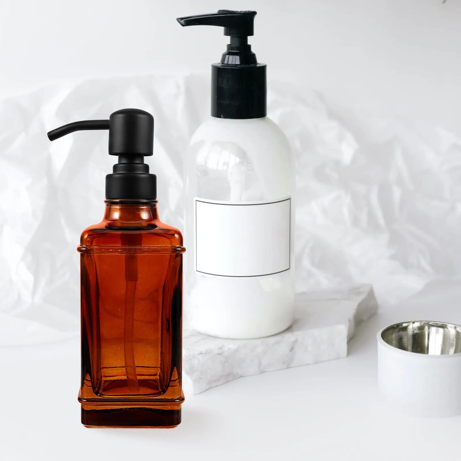 Flacone Vuoto in Vetro per Sapone Liquido con Erogatore a Pressione, Adatto per Shampoo, Gel Doccia, Lozione, Bagno, Cucina, Ricaricabile