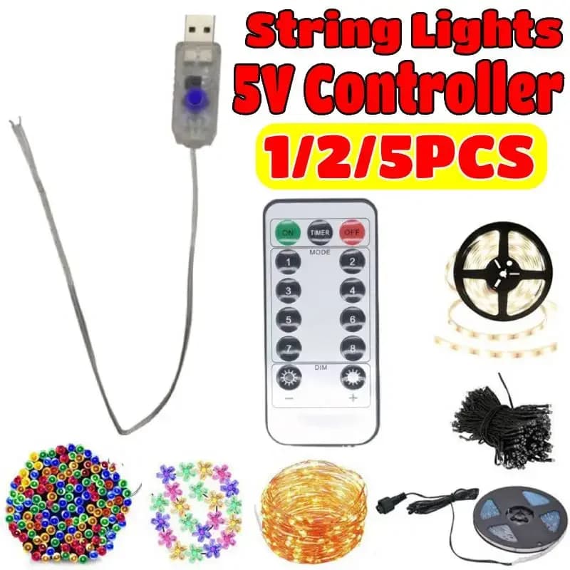 Telecomando per Luci LED 5V, Controllo 8 Modalità, Mini Telecomando LED Sostitutivo per Catene Luminose da 100/200 LED