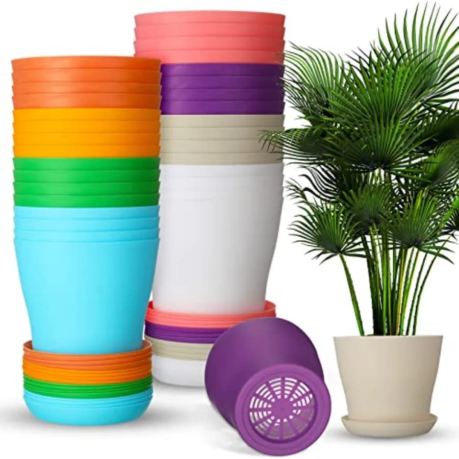 32 Pcs 6 Inch Nursery Pots Flower Pots Colorful Plastic Plant Pot Seed Starting with Saucers and Drainage Holes Plant Container
