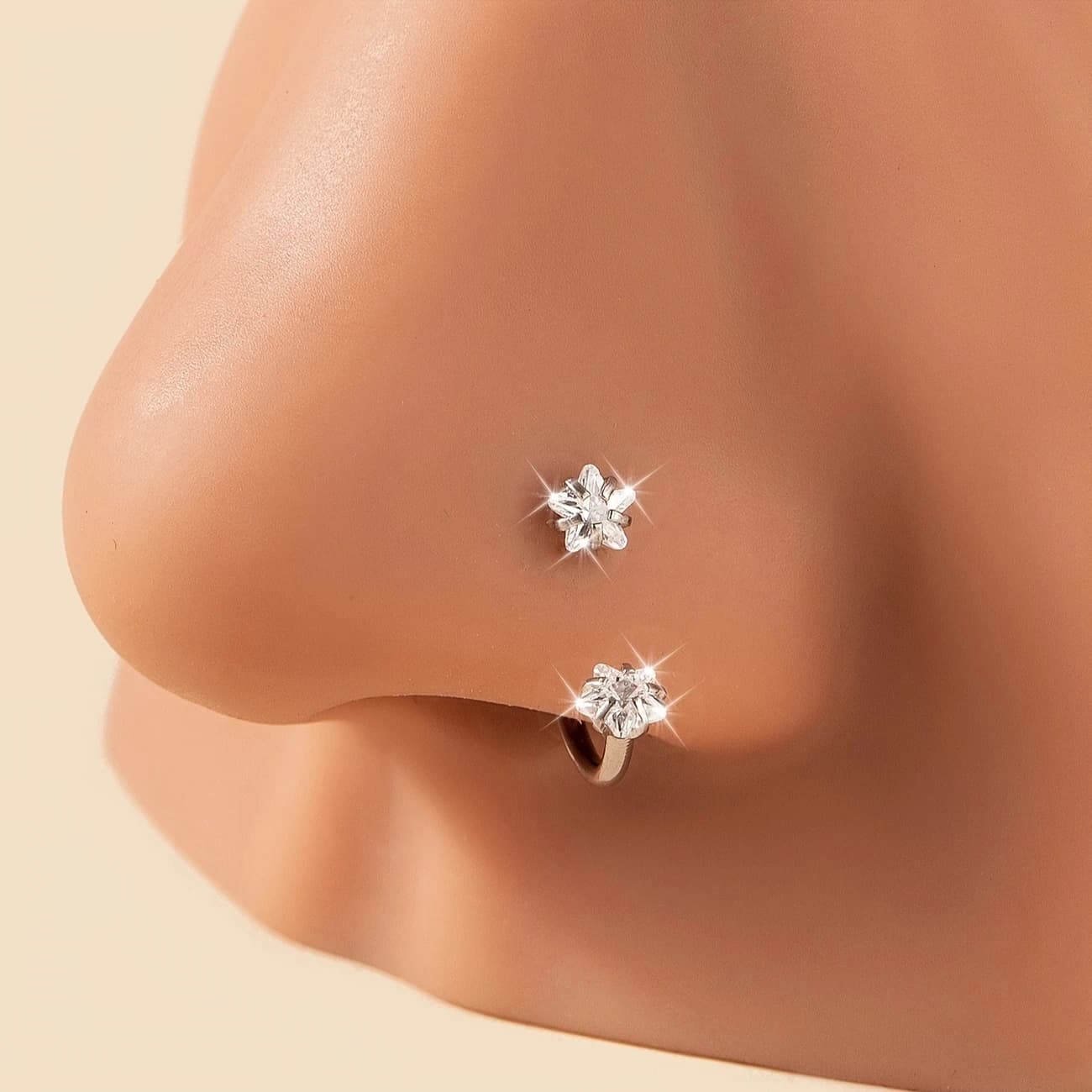 1 pz Doppia Stella Scintillante Zircone Ferro di Cavallo Septum Piercing Naso Anello Cartilage Tragus Helix Tragus Orecchini Hoop Sopracciglio Lip Ring