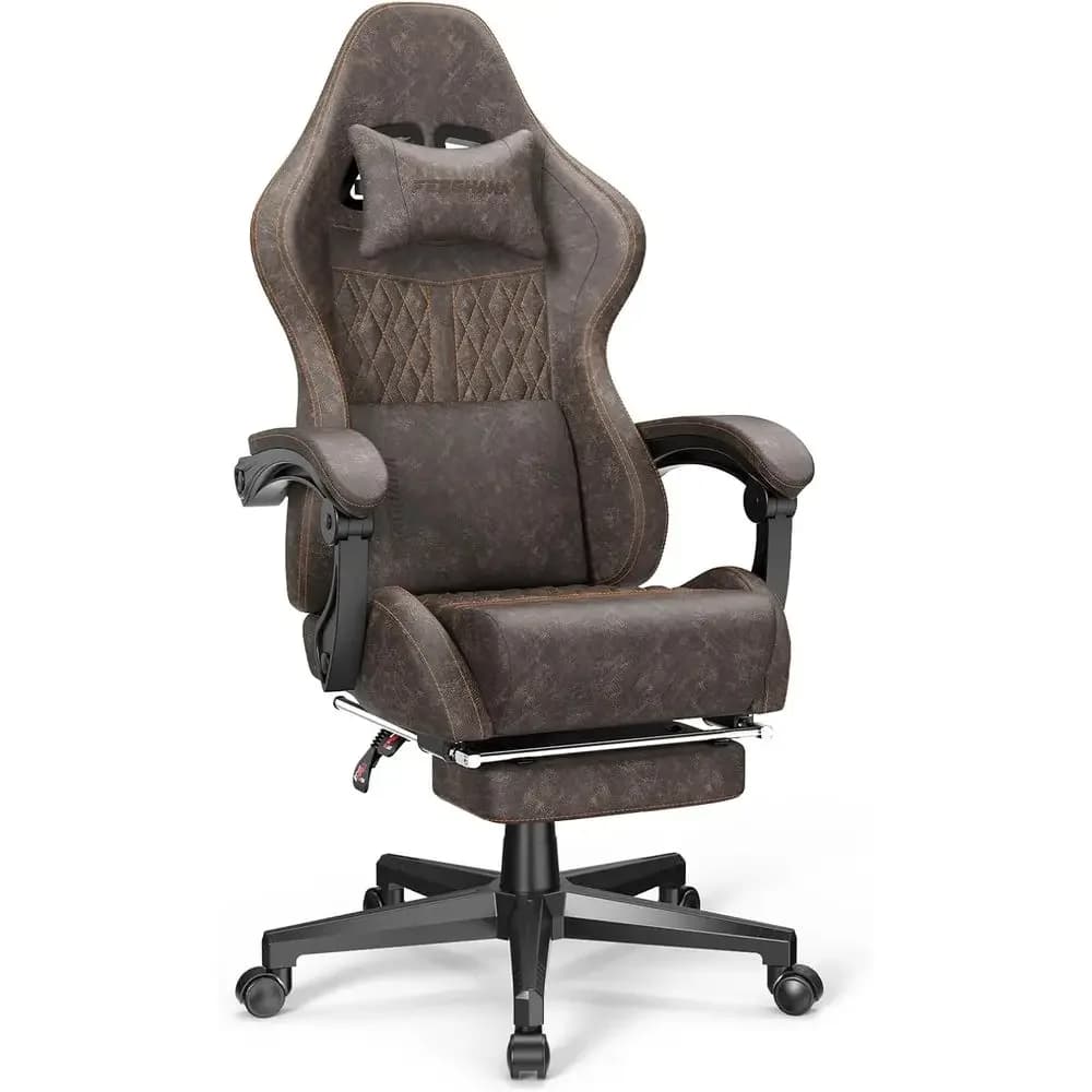 Ergonomic High-Back Gaming Chair with Massage, Reclining Race-Style Chair for Adults, Chestnut Brown