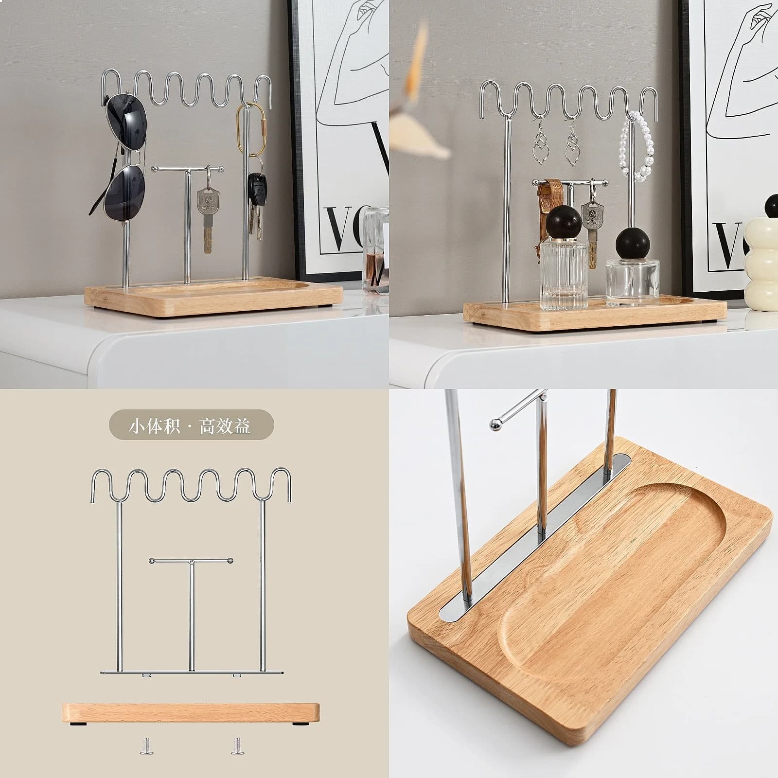 Multifunctional Key Holder Wall Mounted Entryway Organizer with Tray for Keys Jewelry Earrings Bracelets