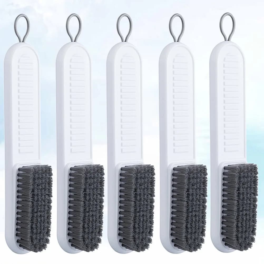 5 spazzole con setole morbide e manico lungo per scarpe, vestiti, bucato, vasca da bagno, piastrelle, uso domestico e da viaggio, colore bianco