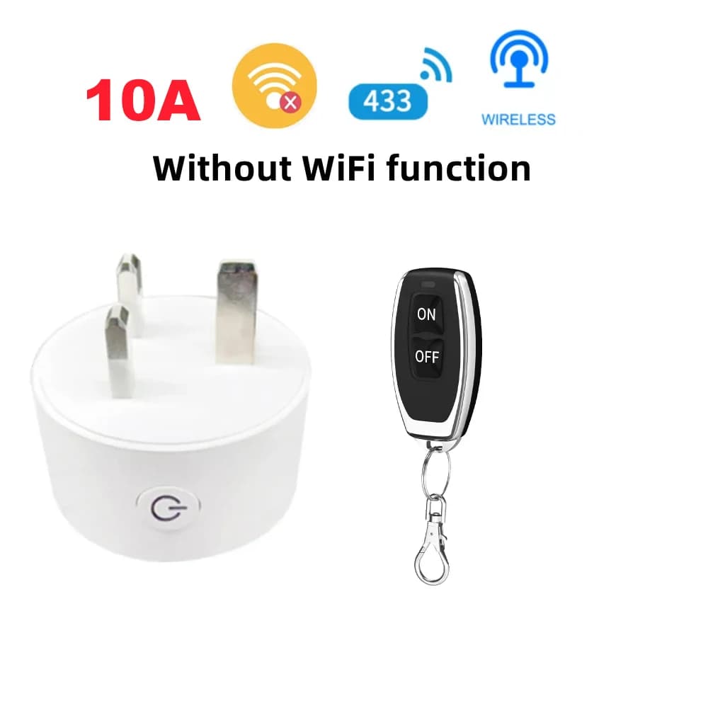 UK 220V-250V Wireless Remote Control Smart Plug 10A 433.92Mhz RF Flame Retardant PC 2500W for Home Appliances