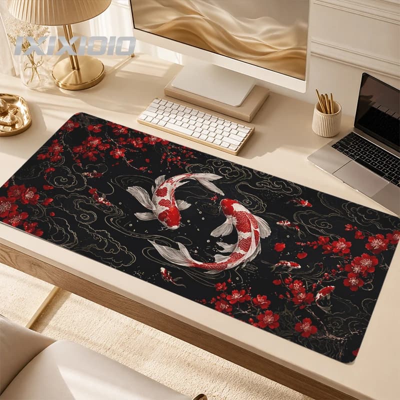 Tappetino per mouse da gaming con stampa artistica Red Koi su richiesta, nuovo tappetino XXL per tastiera meccanica, morbido tappetino per mouse da ufficio, laptop e desktop