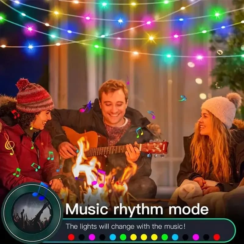 Luci a Stringa LED Bluetooth, Luci Fatate USB 5V 20m 10m 5m, Sincronizzazione Musicale, Decorazione per Feste