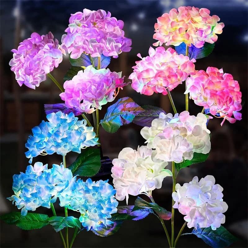Lampada Solare da Esterno a 3 Teste a Forma di Fiore di Ortensia, Illuminazione Decorativa per Giardino, Campeggio, Matrimoni, Feste, Patio e Cortile