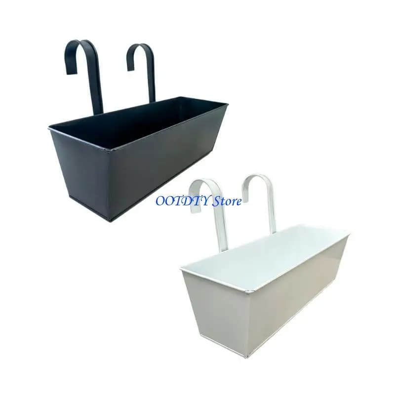 367A Hanging Flower Pot for Fence or Porch Metal Iron Planter Box for Garden Decoration Railing Plant Display Accessories