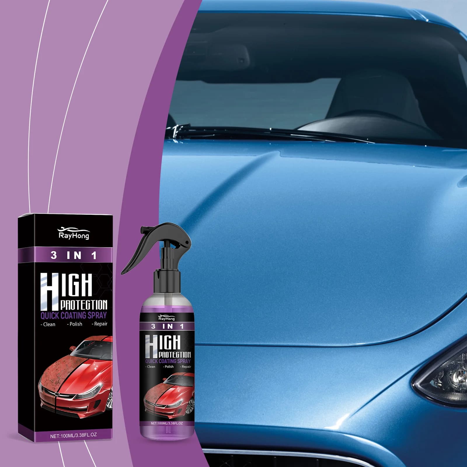 Spray per rivestimento ceramico per auto 3 IN 1, strato idrofobico in nano cristalli, alta protezione, cera per auto, lucidatura, riparazione graffi sulla carrozzeria, 100 ml