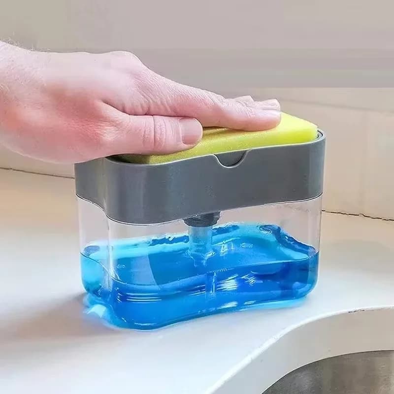Dispenser di Detersivo per Piatti con Spazzola per Pulizia, Stile Cucina, Erogatore Automatico di Liquido, Utensile per Lavaggio Piatti