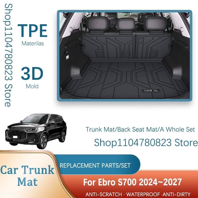 Tappetini per bagagliaio di un'auto per Ebro S700 Chery Tiggo 7 Pro Max Tenet T7 2024 ~ 2027 TPE Cuscinetti di stoccaggio Cargo Liner Sedile posteriore Coperture Accessori